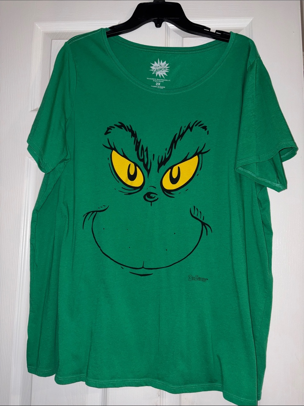 Dr. Seuss Green Tee with Yellow Grinch Eyes